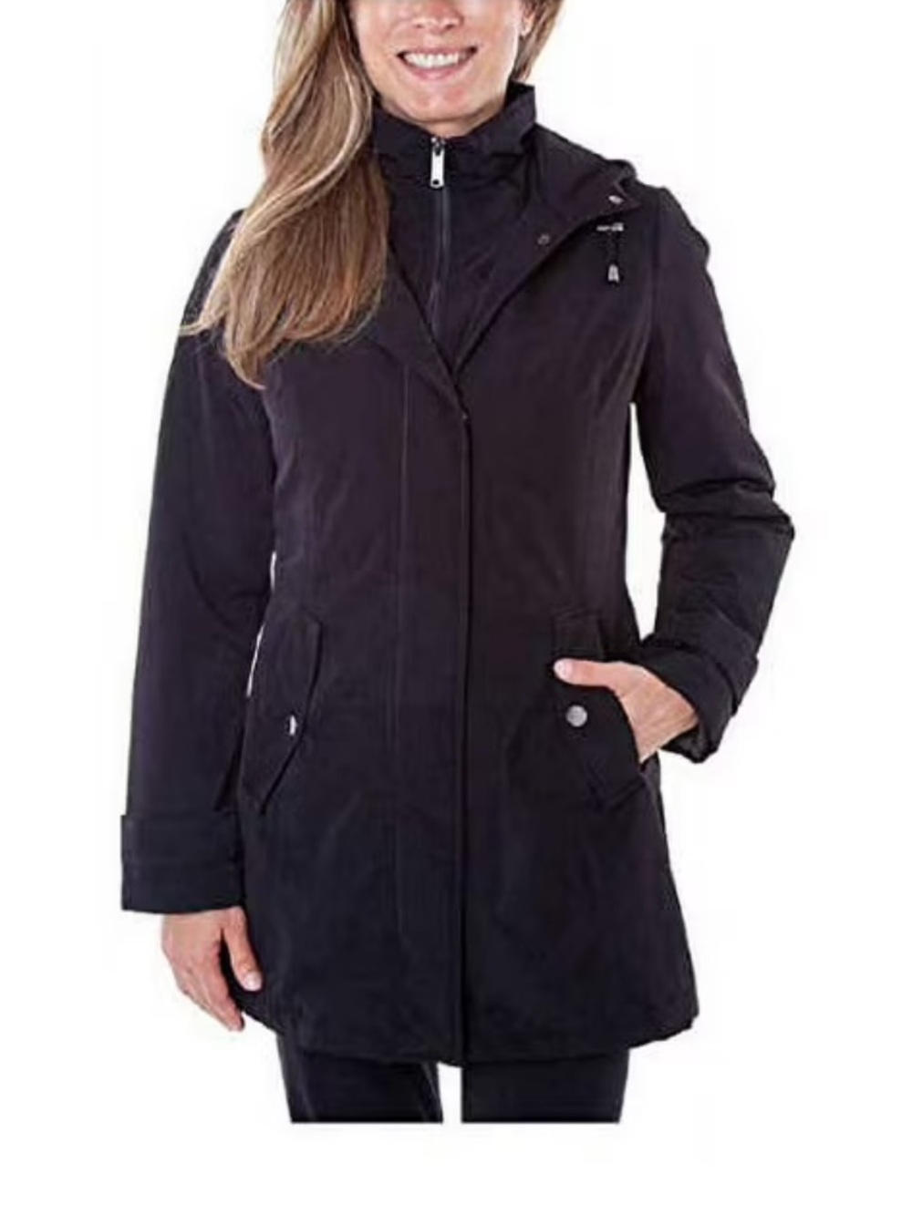Black Hooded Trench Coat for Women